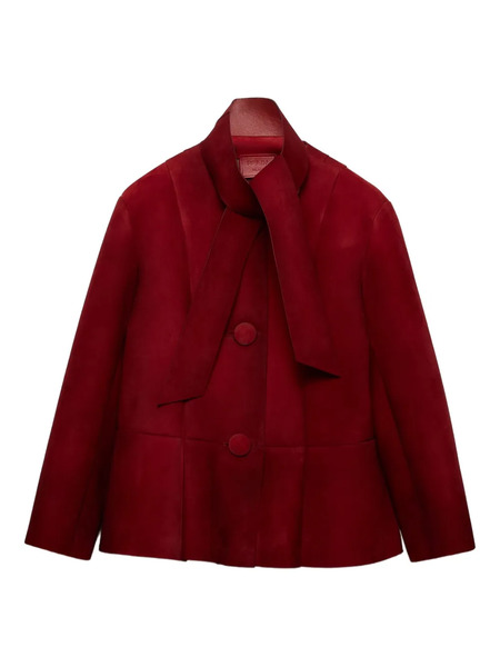  Prada Buttoned Scarf Bonded Jacket - Red 