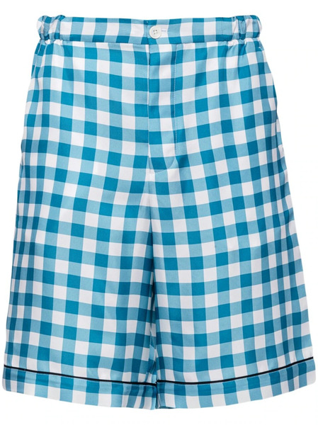  Prada Check-print Silk Bermuda Shorts - Blue 
