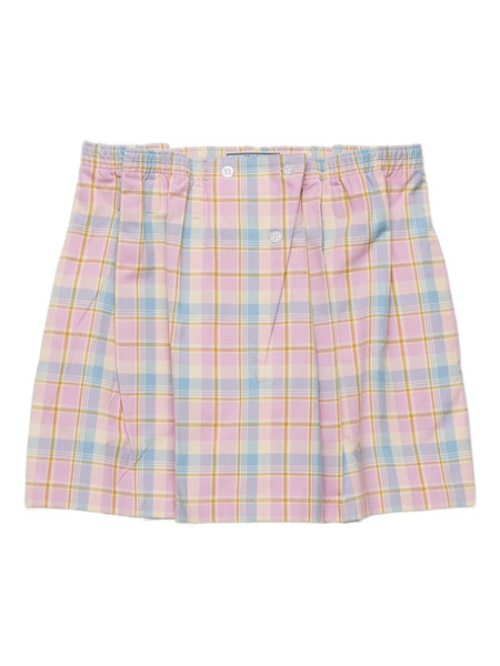 Prada Checked Gathered-waist Mini Skirt - Pink 