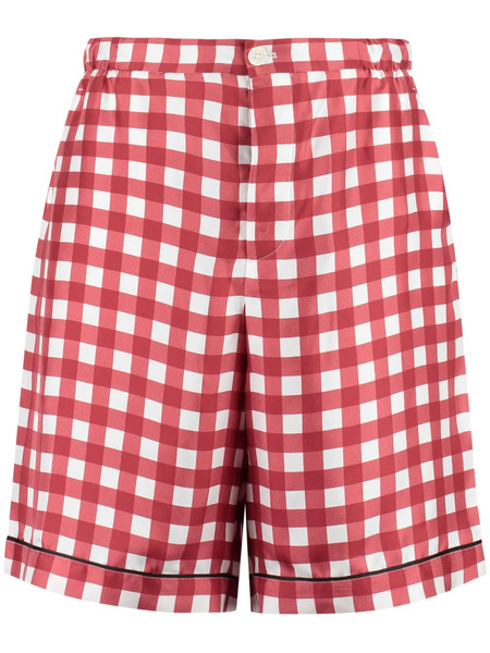  Prada Checked Silk Shorts - Red 