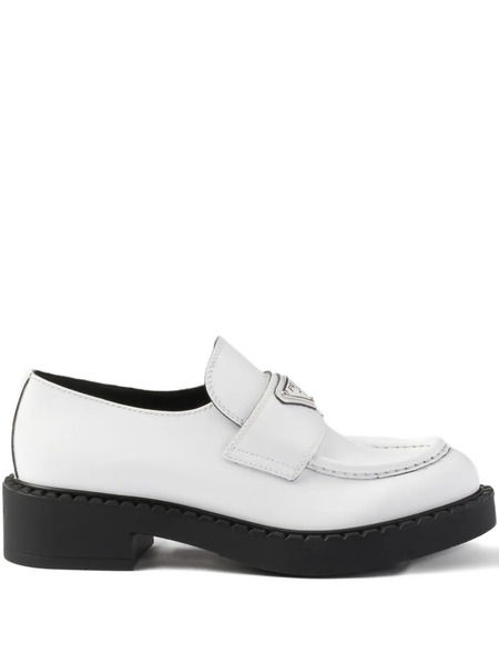  Prada Chocolate Triangle-logo Leather Loafers - White 