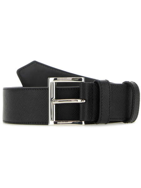  Prada Prada Co Triangle Logo Belt Blk Textured Leather - Black 