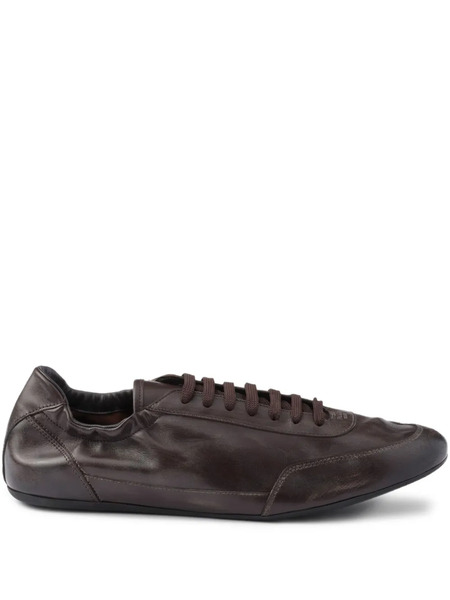  Prada Collapse Leather Lace-up Sneakers - Brown 