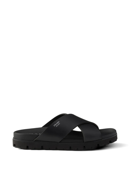  Prada Crisscross Rubber Slides - Black 