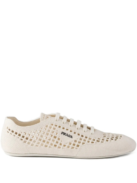  Prada Crochet Round-toe Lace-up Sneakers - Neutrals 