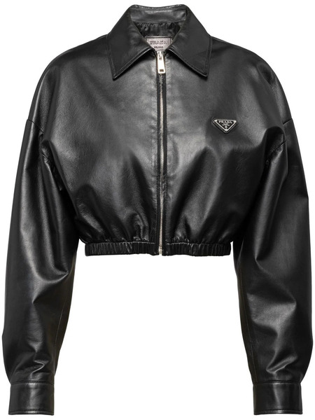  Prada Cropped Leather Jacket - Black 