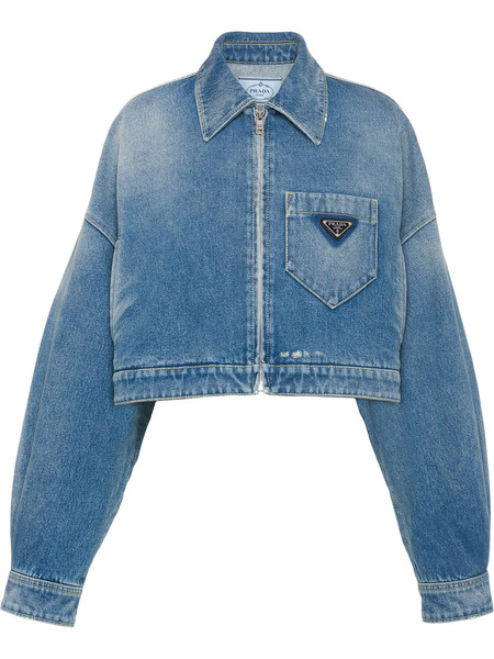  Prada Cropped Organic-denim Jacket - Blue 