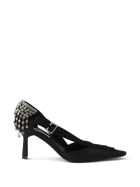  Prada Crystal-appliqués Canvas Pumps - Black 