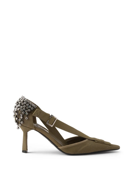  Prada Crystal-embellished Canvas Pumps - Green 