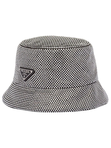  Prada Crystal-embellished Satin Bucket Hat - Black 