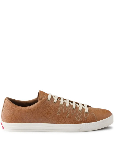  Prada Decorative-stitching Leather Low-top Sneakers - Brown 