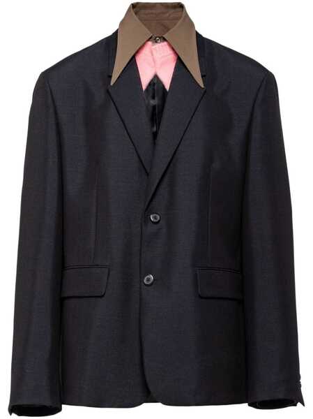  Prada Detachable-collar Wool Blazer - Blue 