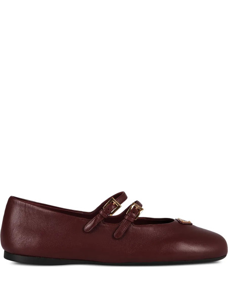  Prada Double-buckle Leather Ballet Flats - Red 