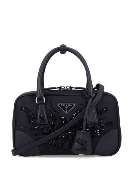  Prada Embroidered Detailing Mini Bag - Black 