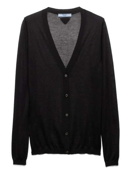  Prada Embroidered-logo Cardigan - Black 
