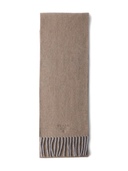  Prada Embroidered Logo Fringe Scarf - Neutrals 