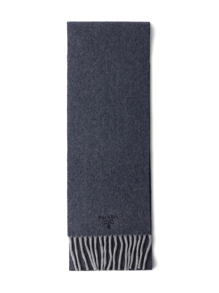  Prada Embroidered-logo Fringed Scarf - Blue 