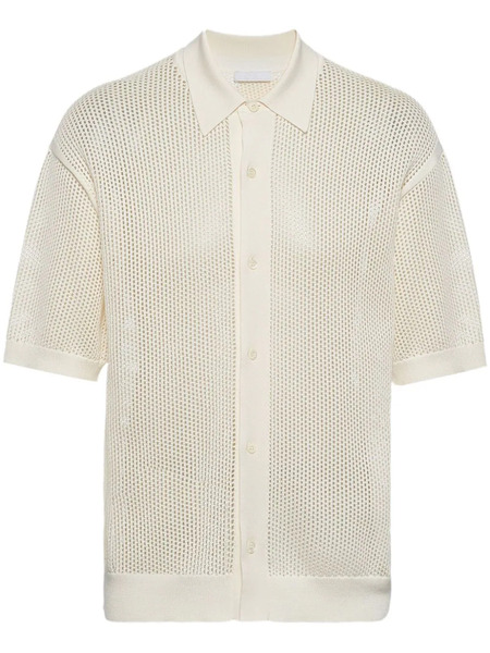  Prada Embroidered-logo Knitted Polo - Neutrals 