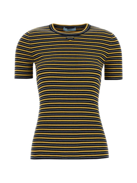 Prada Embroidered Striped T-shirt - Blue 