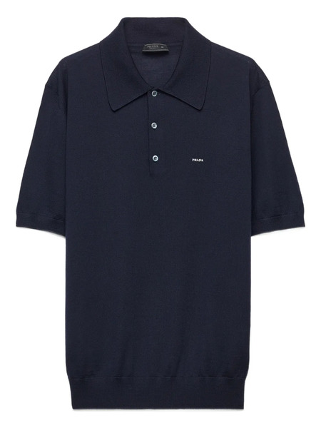  Prada Embroidered Wool Polo Shirt - Blue 