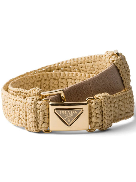  Prada Enamel-logo Raffia Belt - Neutrals 