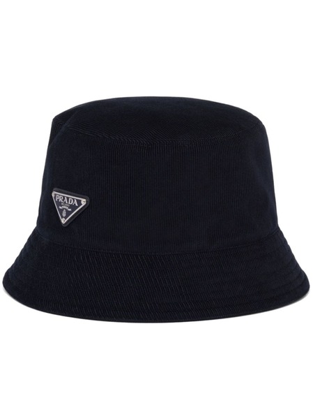  Prada Enamel Triangle-logo Corduroy Bucket Hat - Blue 