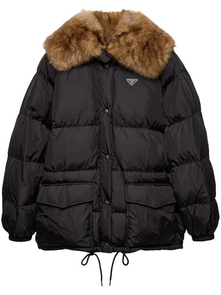  Prada Enamel Triangle-logo Padded Jacket - Black 