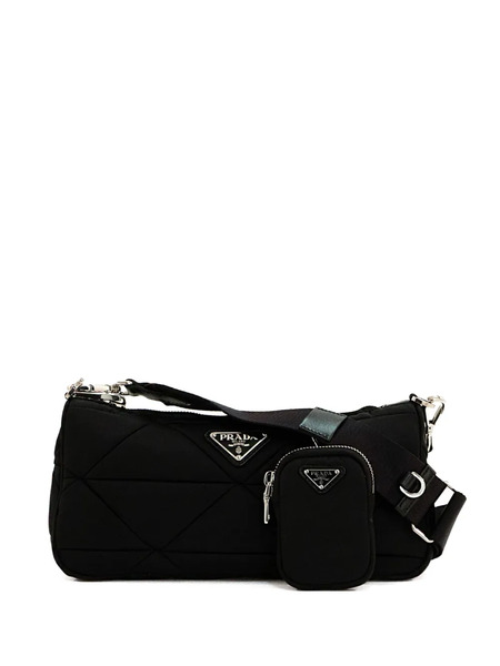  Prada Enamel Triangle-logo Shoulder Bag - Black 