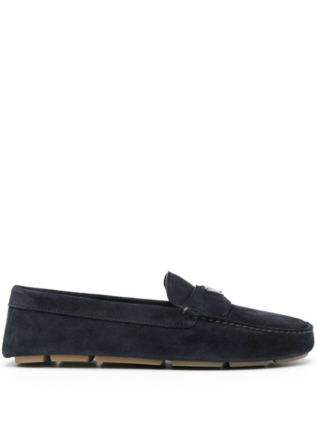  Prada Enamel-triangle-logo Suede Loafers - Blue 
