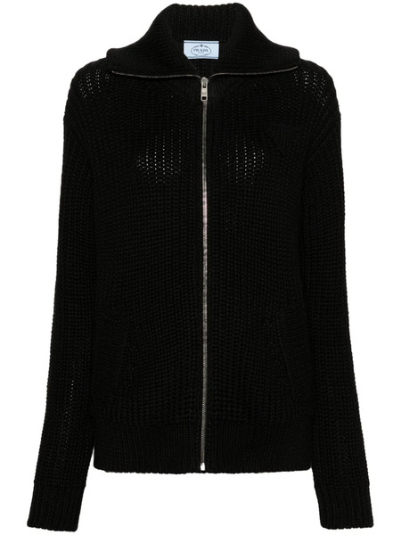  Prada Enamel-triangle Zip-up Cardigan - Black 