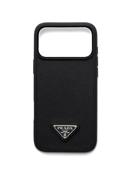  Prada Enameled Triangle Leather Phone Case Iphone 17 Pro Max - Black 