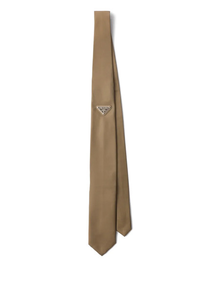 Prada Enameled Triangle-logo Tie - Neutrals 
