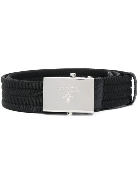  Prada Engraved-logo Woven Belt - Black 
