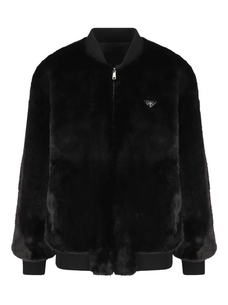  Prada Faux-fur Logo Jacket - Black 