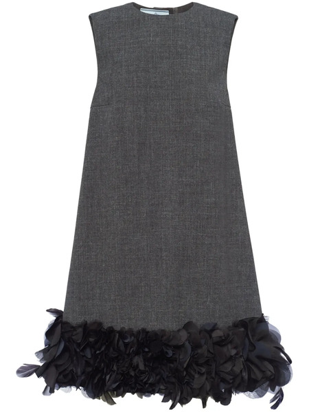  Prada Feather-detail Mini Dress - Grey 