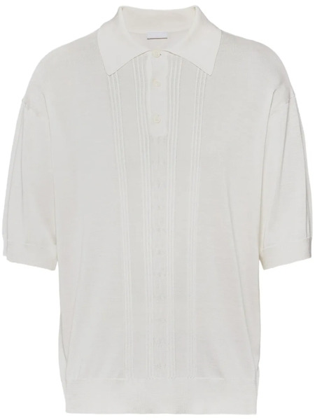  Prada Fine-knit Silk Polo Top - White 