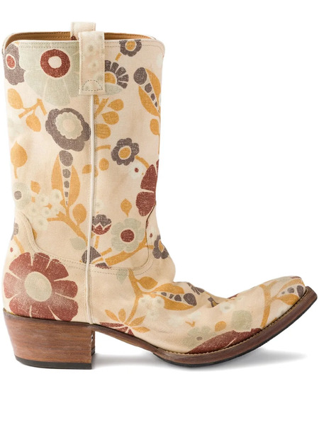  Prada Floral-print Cowboy Boots - Neutrals 