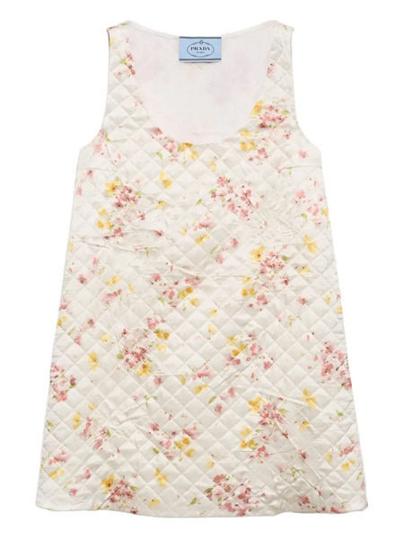  Prada Floral Quilted Satin Mini Dress - Neutrals 