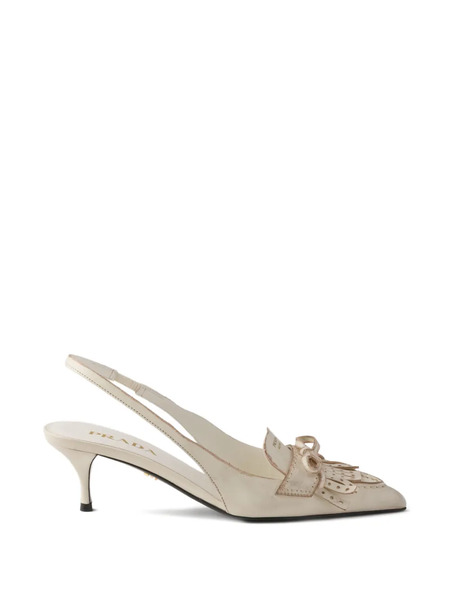  Prada Fringed Leather Slingback Pumps - Neutrals 