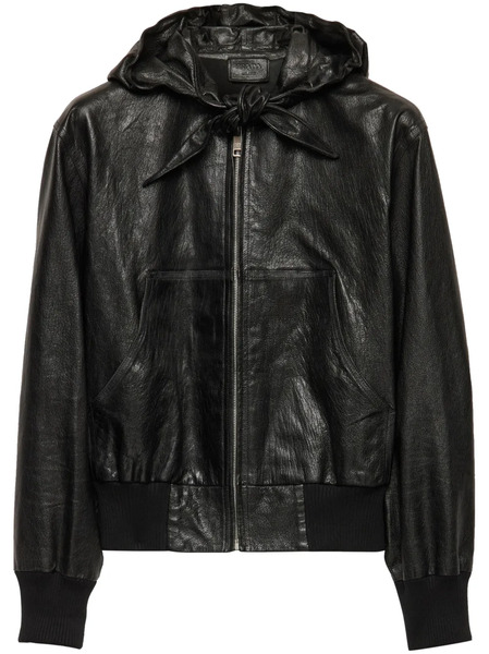  Prada Hooded Leather Jacket - Black 