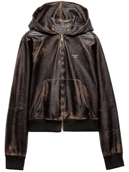  Prada Hooded Leather Jacket - Brown 
