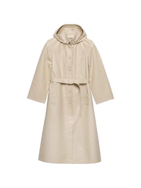  Prada Hooded Nappa Leather And Fabric Coat - Neutrals 