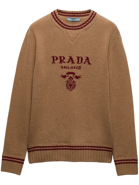  Prada Intarsia Knitted-logo Sweater - Neutrals 