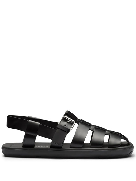  Prada Interwoven Straps Flat Sandals - Black 