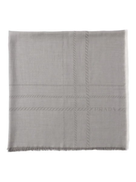  Prada Jacquard Fringed Scarf - Grey 