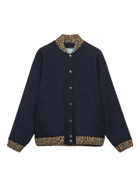  Prada Knit-trimmed Wool Bomber Jacket - Blue 