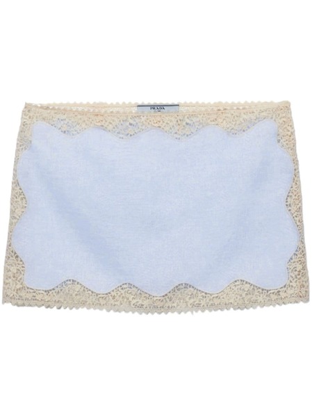  Prada Lace-trim Linen Mini Skirt - Blue 