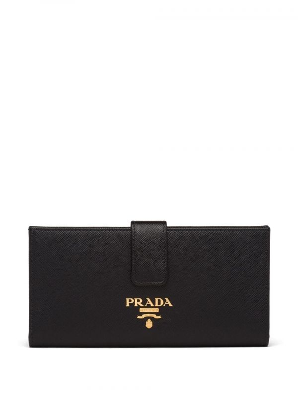  Prada Large Logo Plaque Wallet - Black 