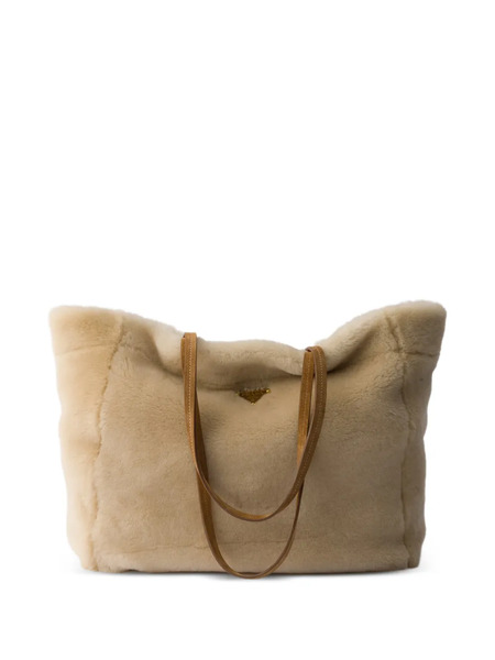  Prada Large Shearling Tote Bag - Neutrals 
