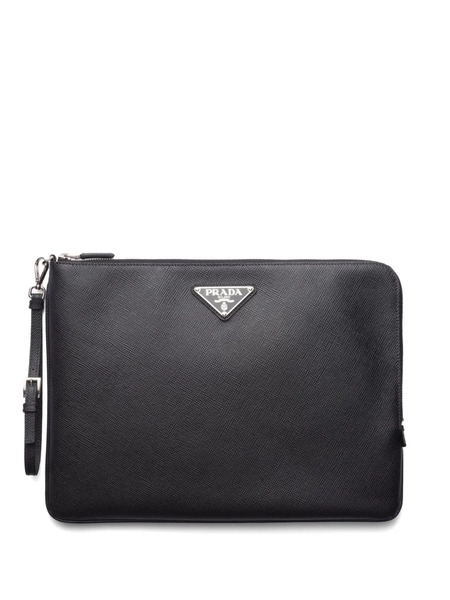  Prada Large Triangle-logo Leather Clutch Bag - Black 